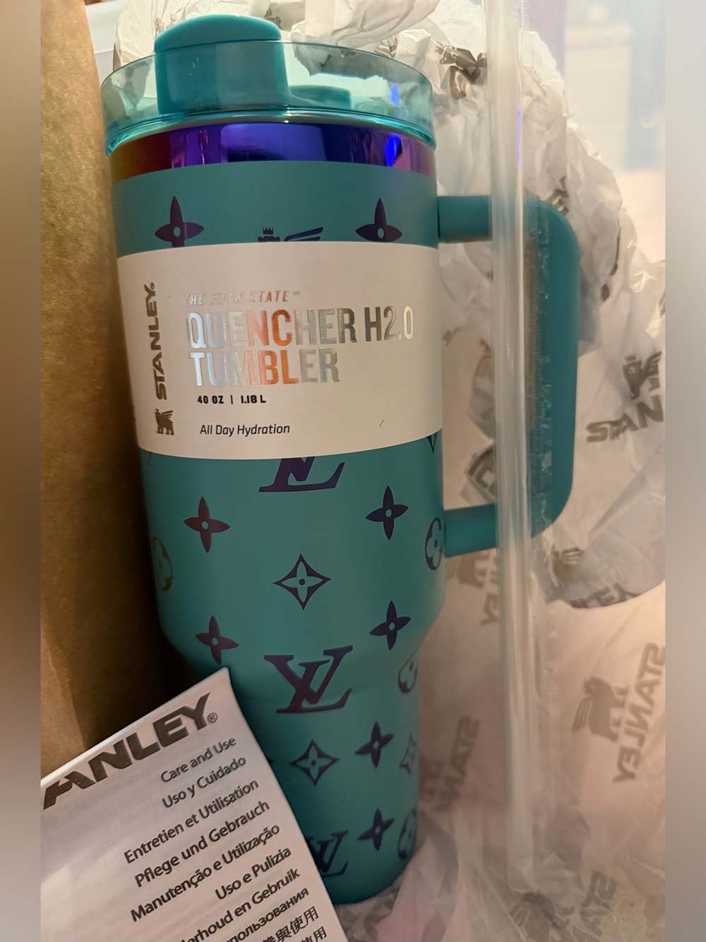 New! Stanley Teal Tumbler with Purple Accents and Handle